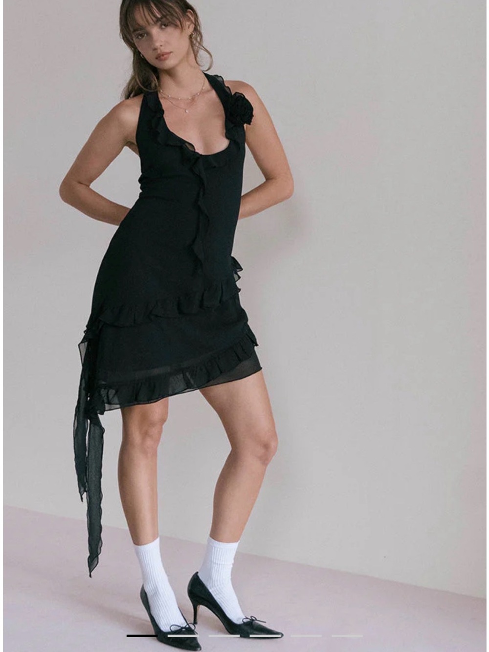 Motel Rocks Black Ruffle Halter Mini Dress